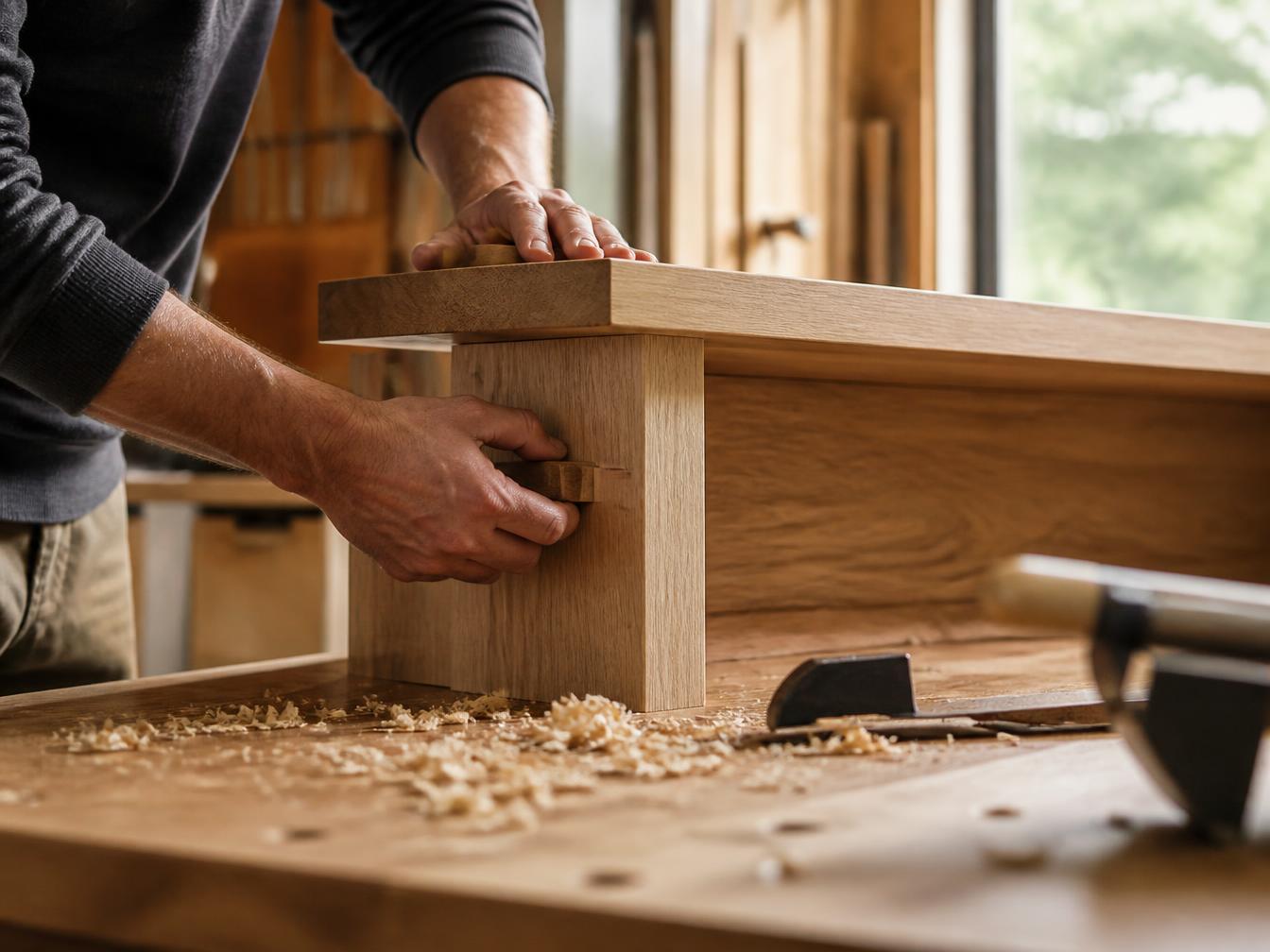 Demo-Projekt Schreinerei: Handwerk in einer hellen Werkstatt